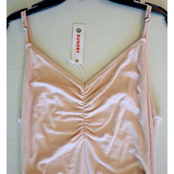 Sundry Women's Sz 4 Ballet Pink Ruched Spaghetti Strap Cotton Dress - Picture 7 of 12
